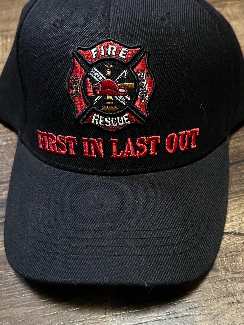 Fire Rescue Cap - Black with Red Embroidery